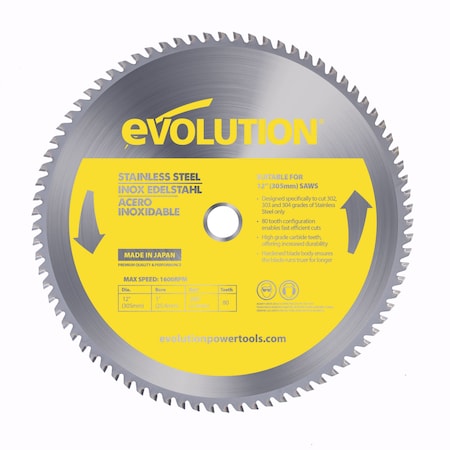 Evolution 12" Stainless Steel Cutting Blade, 1 In Arbor 12BLADESSN